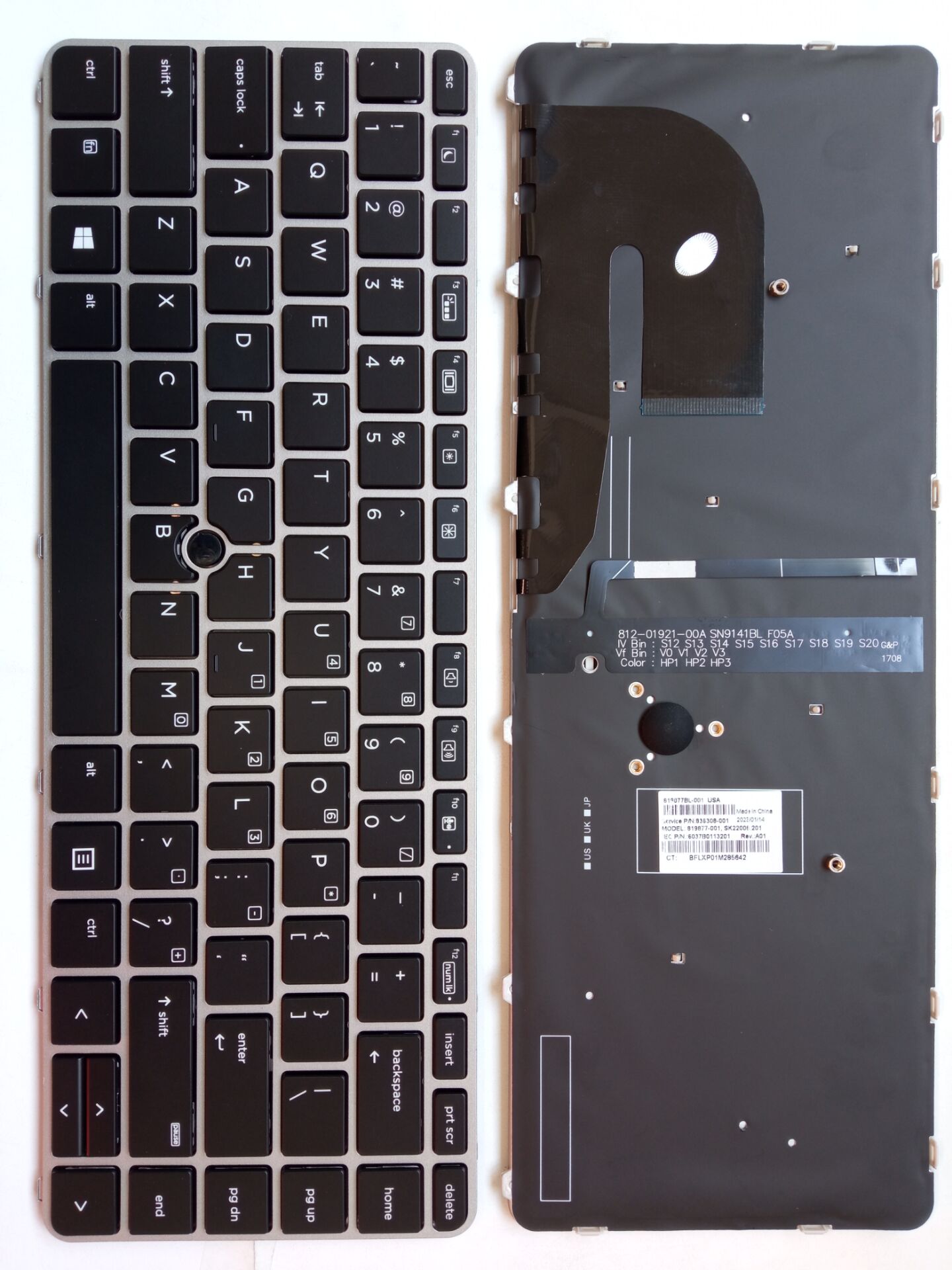 Picture of New Replacement Laptop Keyboard For HP 840G3/SK quality/745G3/848G3/840G4/745G4/ZBOOK14U G4 SILVER FRAME BLACK With hole Backlit (OEM) US Layout